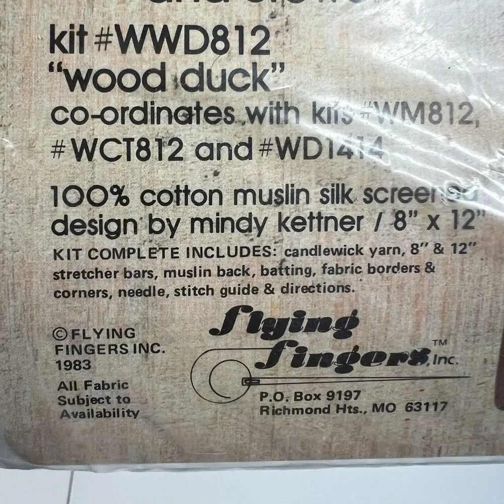 Wickin Stitchin Wood Duck Kit Candlewicking Crewel Flying Fingers‎ Sealed 1983
